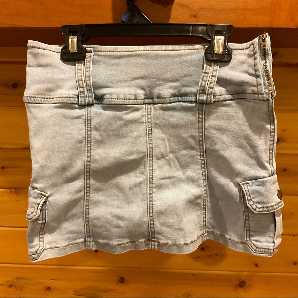 Light Blue Denim Mini Skirt with Pockets